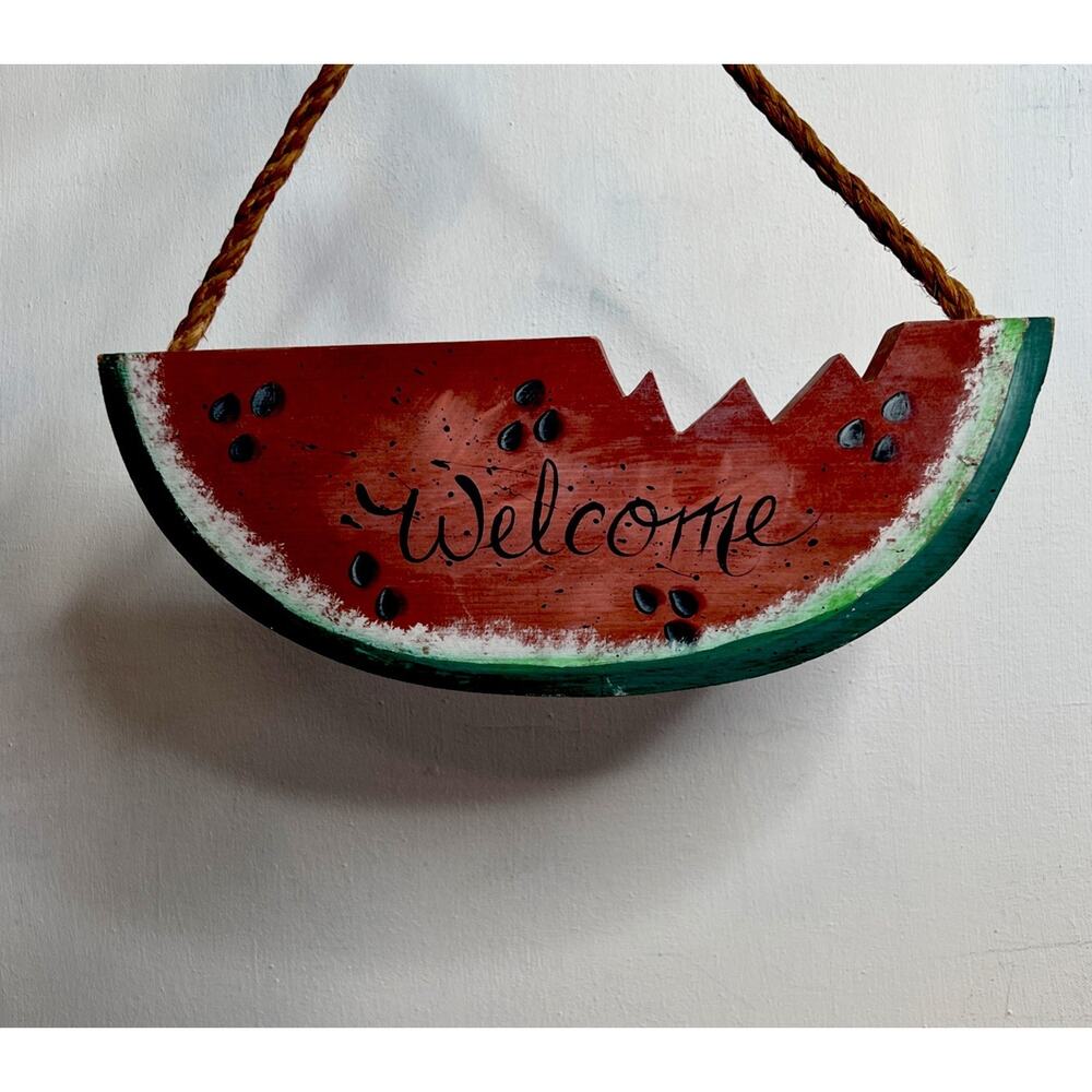 Vintage Watermelon Welcome Sign • Hand‑Painted • Spring & Summer Garden Decor